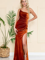 Amelia Couture 6118 Velvet High Slit Long Evening Gown