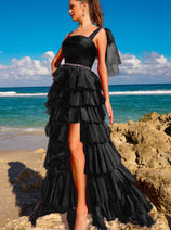 Amelia Couture 6125 Lace Up Back Tiered Ruffled A-line Evening Gown