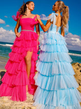 Amelia Couture 6125 Lace Up Back Tiered Ruffled A-line Evening Gown