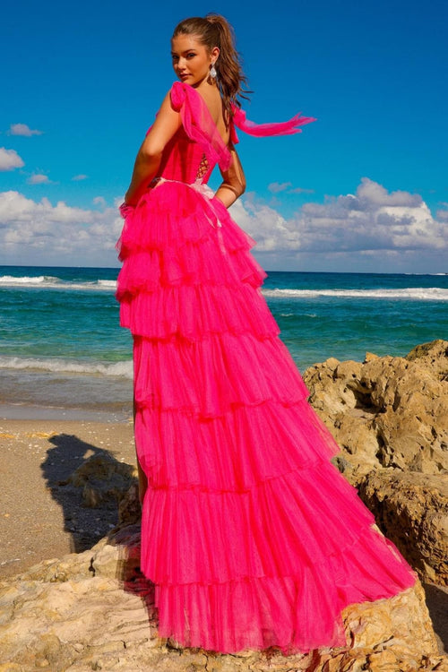 Amelia Couture 6125 Lace Up Back Tiered Ruffled A-line Evening Gown - Dress