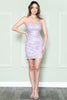 Embroidered Short Cocktail Dress - LAA7010S - LILAC