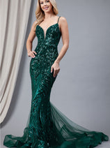 Amelia Couture 7021 V Neck Elegant Sequin Mermaid Dress