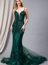 Amelia Couture 7021 V Neck Elegant Sequin Mermaid Dress