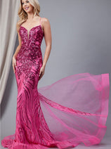 Amelia Couture 7021 V Neck Elegant Sequin Mermaid Dress