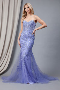 Amelia Couture 7024 Sweetheart Mesh Corset Mermaid Prom Dress - PERIWINKLE BLUE
