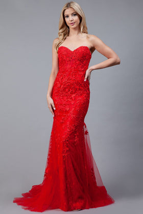 Clearance Red Size 6 Sweetheart Mesh Corset Mermaid Prom Dress By Amelia Couture 7024