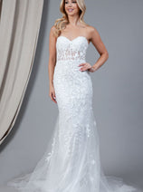 Amelia Couture 7024B Long Strapless Embroidered White Wedding Dress