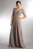 Amelia Couture 7046 Satin Beaded Embellished 3/4 Sleeve Evening Gown - ROSY BROWN / 10 Dress