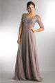 Amelia Couture 7046 Satin Beaded Embellished 3/4 Sleeve Evening Gown - ROSY BROWN / 10 Dress