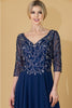 Amelia Couture 7046 Satin Beaded Embellished 3/4 Sleeve Evening Gown - Dress