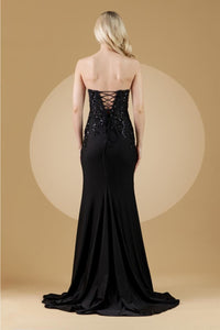 Amelia Couture 7052 Strapless Beaded Embellished Sheer Side Slit Gown - Dress