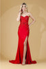 Amelia Couture 7052 Strapless Beaded Embellished Sheer Side Slit Gown - RED / Dress