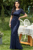 Amelia Couture AC7707 Short Sleeve Mermaid Gown - NAVY / 6