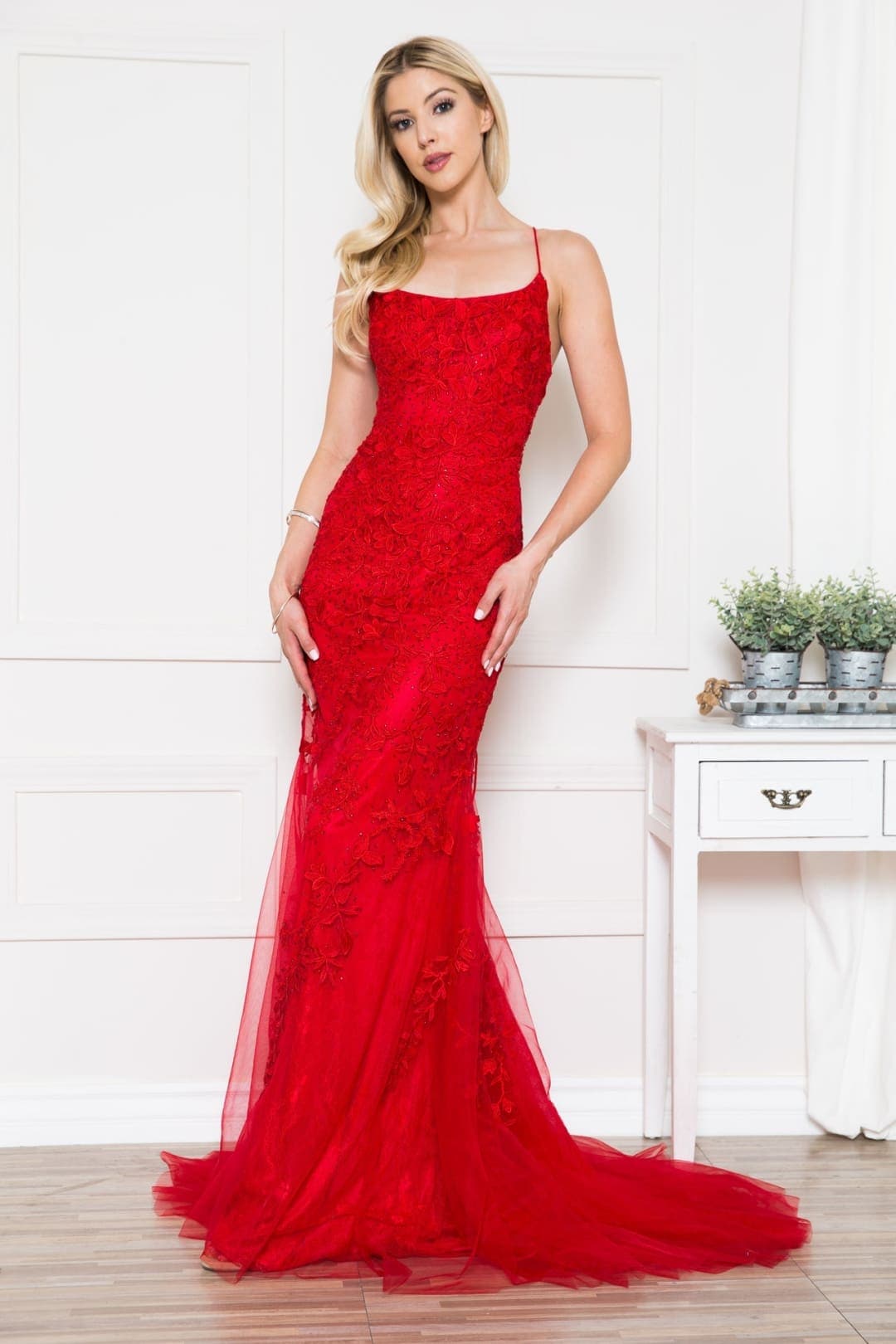 Embroidered Formal dress - LAA799 - Red / 2
