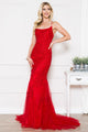 Amelia Couture 799 Embroidered Sweep Train Long Prom Evening Gown - Red / Dress