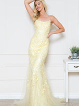 Amelia Couture 799 Embroidered Sweep Train Long Prom Evening Gown