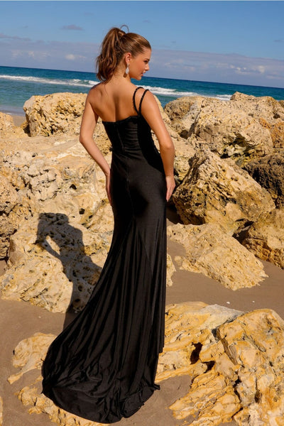 Amelia Couture AC0013 Beaded One - Shoulder Fitted Ruched Evening Gown - Dress