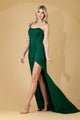 Amelia Couture AC0013 Beaded One-Shoulder Fitted Ruched Evening Gown - EMERALD GREEN / Dress