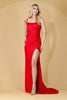 Amelia Couture AC0013 Beaded One - Shoulder Fitted Ruched Evening Gown - RED / Dress