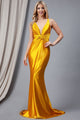 Amelia Couture AC5039 V-neck Open Back Prom Gown - Marigold/Gold / 2