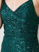 Amelia Couture BZ011 V-Neck High Slit Sequined Long Prom Gown