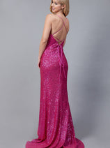 Amelia Couture BZ011 V-Neck High Slit Sequined Long Prom Gown