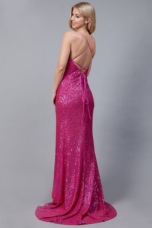 Amelia Couture ACBZ011 V- neck High Slit Gown