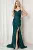 Amelia Couture ACBZ011 V- neck High Slit Gown - EMERALD GREEN / 2