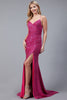 Amelia Couture ACBZ011 V- neck High Slit Gown - HOT PINK / 2