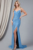 Amelia Couture ACBZ011 V- neck High Slit Gown - SKY BLUE / 2