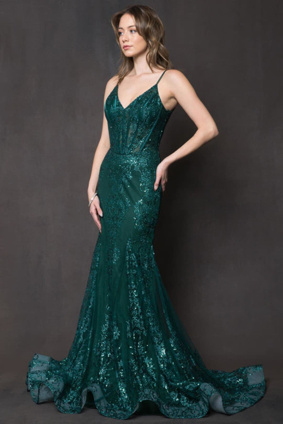 Amelia Couture BZ015 Gorgeous Prom Evening Gown - EMERALD GREEN / 4