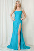 Amelia Couture BZ019 High Slit Wrap Glitter Jersey Dress - AQUA / 2 - Dress
