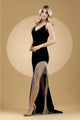 Amelia Couture BZ9015V Spaghetti Strap V - Neck Beaded Fringe Slit Gown - Dress