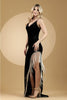 Amelia Couture BZ9015V Spaghetti Strap V - Neck Beaded Fringe Slit Gown - Dress