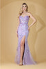 Amelia Couture BZ9019 Glitter 3D Floral Appliqued Corset Bodice Gown - LILAC / Dress