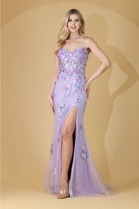 Amelia Couture BZ9019 Glitter 3D Floral Appliqued Corset Bodice Gown - LILAC / Dress