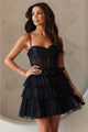 Amelia Couture BZ9023S Corset Bodice Ruffle Birthday A-line Dress - BLACK / Dress