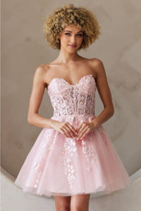 Amelia Couture BZ9024S Sweetheart Lace Corset Graduation Dress - BLUSH / Dress