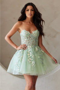 Amelia Couture BZ9024S Sweetheart Lace Corset Graduation Dress - SAGE / Dress