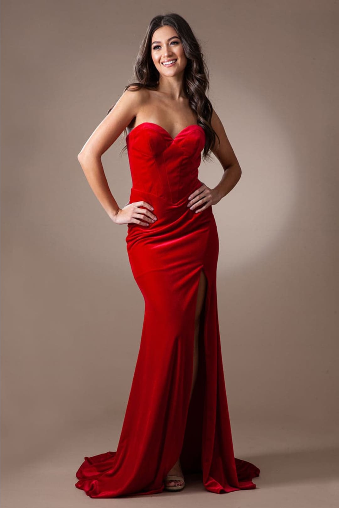 Amelia Couture BZ9029V Strapless Velvet Long Prom Dress - Dress