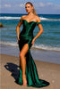 Amelia Couture BZ9030 Detachable Off Shoulder Corset Long Prom Dress - EMERALD GREEN / Dress