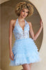 Amelia Couture BZ9040S A-line Lace Appliques Cocktail Ruffle Dress - BABY BLUE / Dress