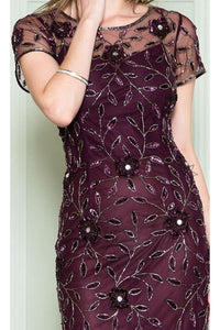 Amelia Couture Short Sleeve Bateau Evening Gown