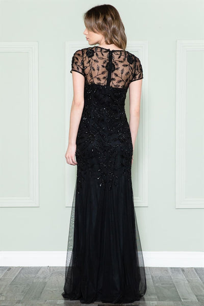 Amelia Couture Short Sleeve Bateau Evening Gown