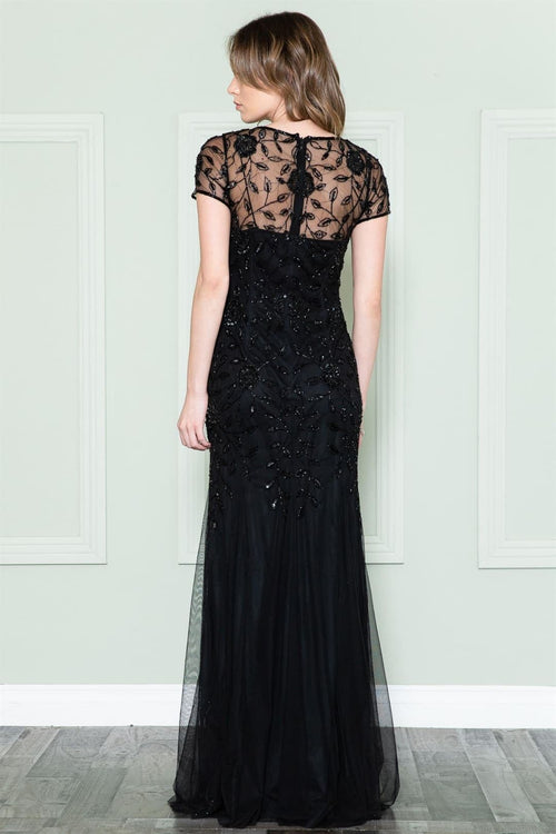 Amelia Couture Short Sleeve Bateau Evening Gown