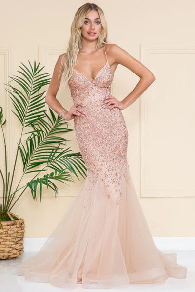Amelia Couture SU066 Embellished Mermaid Spaghetti Straps Prom Gown - Dress