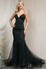 Amelia Couture SU066 Embellished Mermaid Spaghetti Straps Prom Gown - BLACK / 2 - Dress