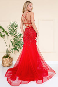 Amelia Couture SU066 Embellished Mermaid Spaghetti Straps Prom Gown - Dress