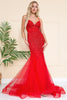 Amelia Couture SU066 Embellished Mermaid Spaghetti Straps Prom Gown - RED / 2 - Dress