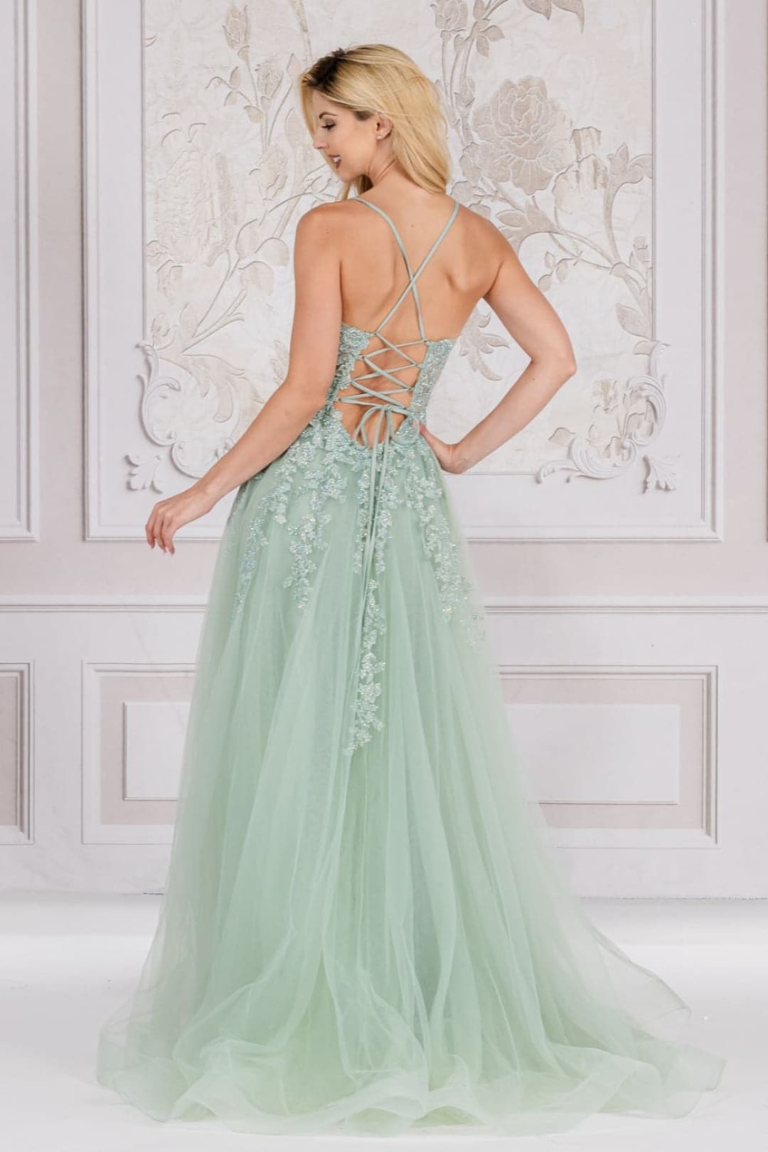 Embroidered bustier outlet gown